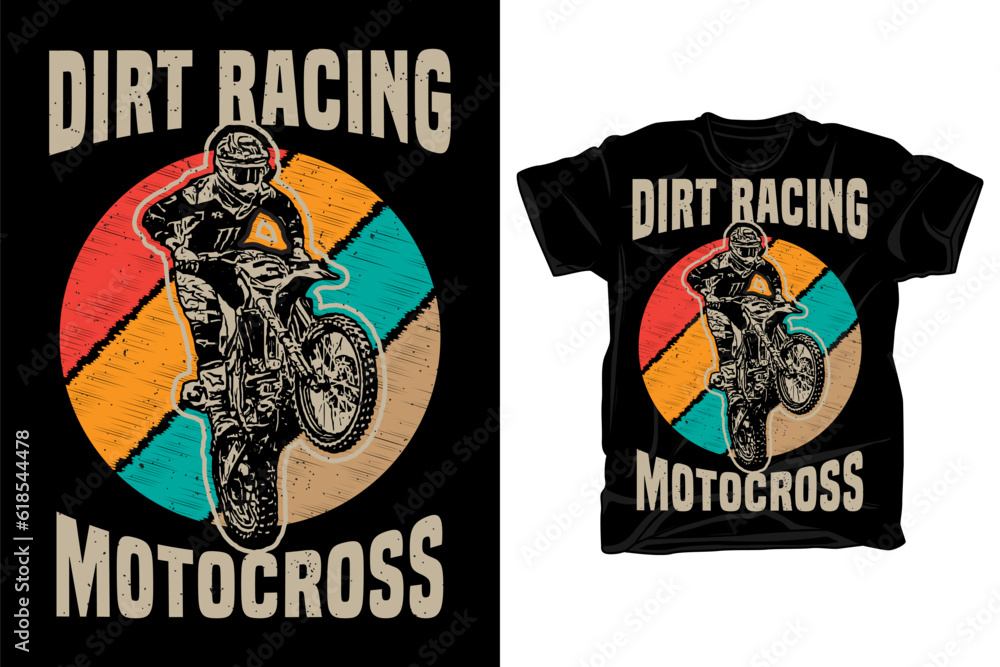 Wall mural dirt racing motocross typography with rider silhouette retro vintage t shirt design - Wall murals
