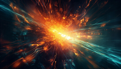 Glowing flame igniting chaos in futuristic space generated by AI