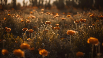 Fototapeta premium Vibrant daisy growth in uncultivated meadow foreground generated by AI