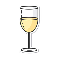 Sticker glass of white wine isolated vector illustration, minimal design. white wine icon on a white background.