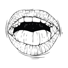 mouth, lips sketch vector illustration line art
