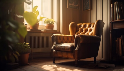 Fototapeta na wymiar Comfortable armchair on modern sofa, inside home generated by AI
