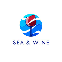 Fototapeta premium Sea and wine vector logo design template.