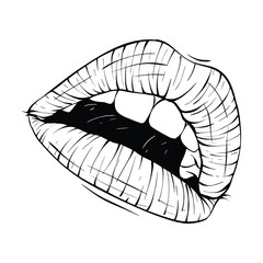 mouth, lips sketch vector illustration line art