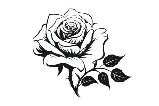 rose artwork black line stencil isolated on white background PNG