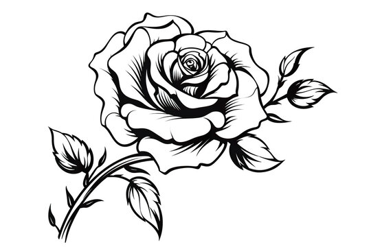 rose artwork black line stencil isolated on white background PNG