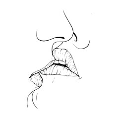 couple kissing lips sketch vector illustration line art