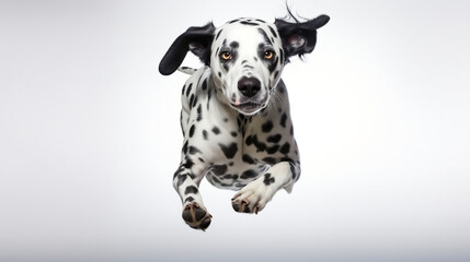 Dalmatian dog jumping. Generative AI.