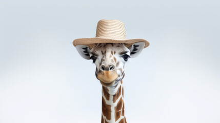 Giraffe bith beach hat. Generative AI.