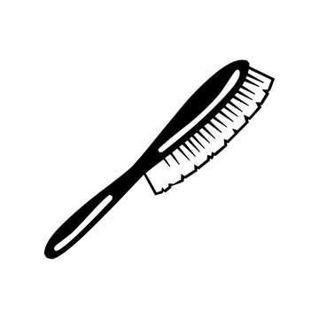 Vector body massage brush. Scrub skin, bathroom tool spa industry. Black simple icon doodle image isolated on white background