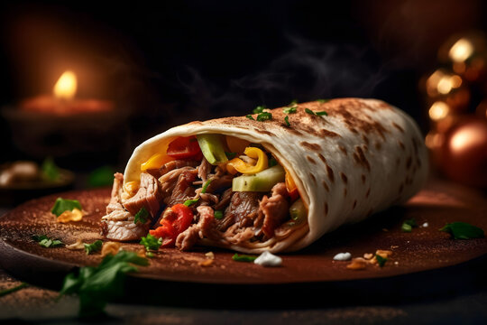 beef and wrap, gyros with sauce, shawerma	