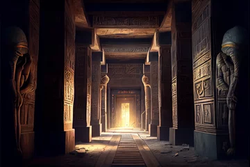 Foto op Plexiglas illustration of egyptian wall with hieroglyphs inside the pharaoh's tomb. AI © terra.incognita