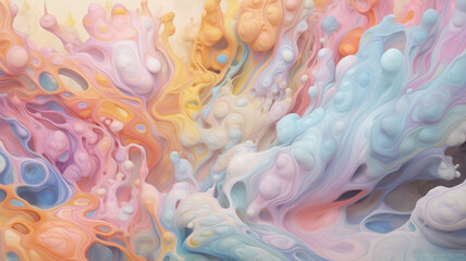 Multi-colored liquids based on pastel colors flowing randomly. Produces the latest color mix. Wallpaper and banner design.