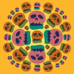 Mexican mandala with skulls for Día de los Muertos