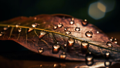 Fresh leaf with dew drop reflects beauty generated by AI