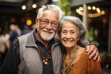 Portrait of a happy smiling senior couple at family gathering outdoors 
