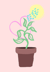 Clip art, Vector, Illustration, Flower in a pot, Heart, Pink background, Love, Miss you, Congrats, Romance, Wall mural, Paper