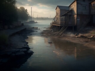 Fototapeta na wymiar sunset over the river, ai generative image 