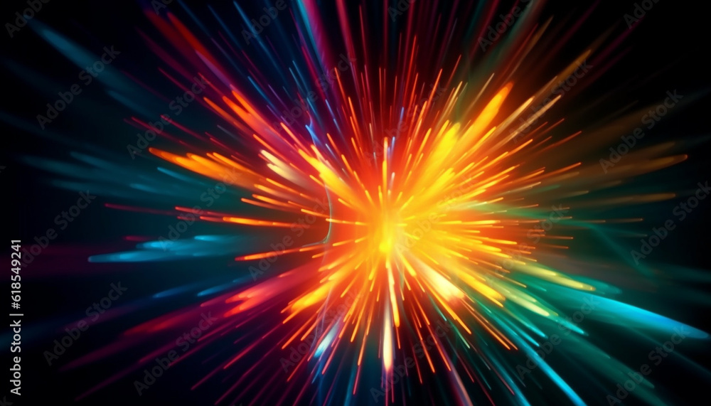 Poster glowing multi colored celebration igniting firework display in space generated by ai