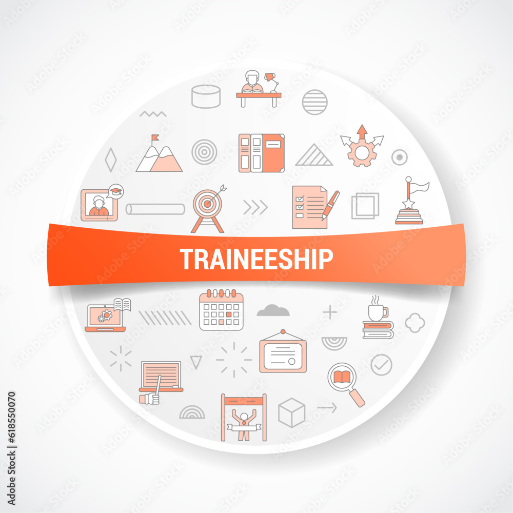 Poster traineeship concept with icon concept with round or circle shape for badge