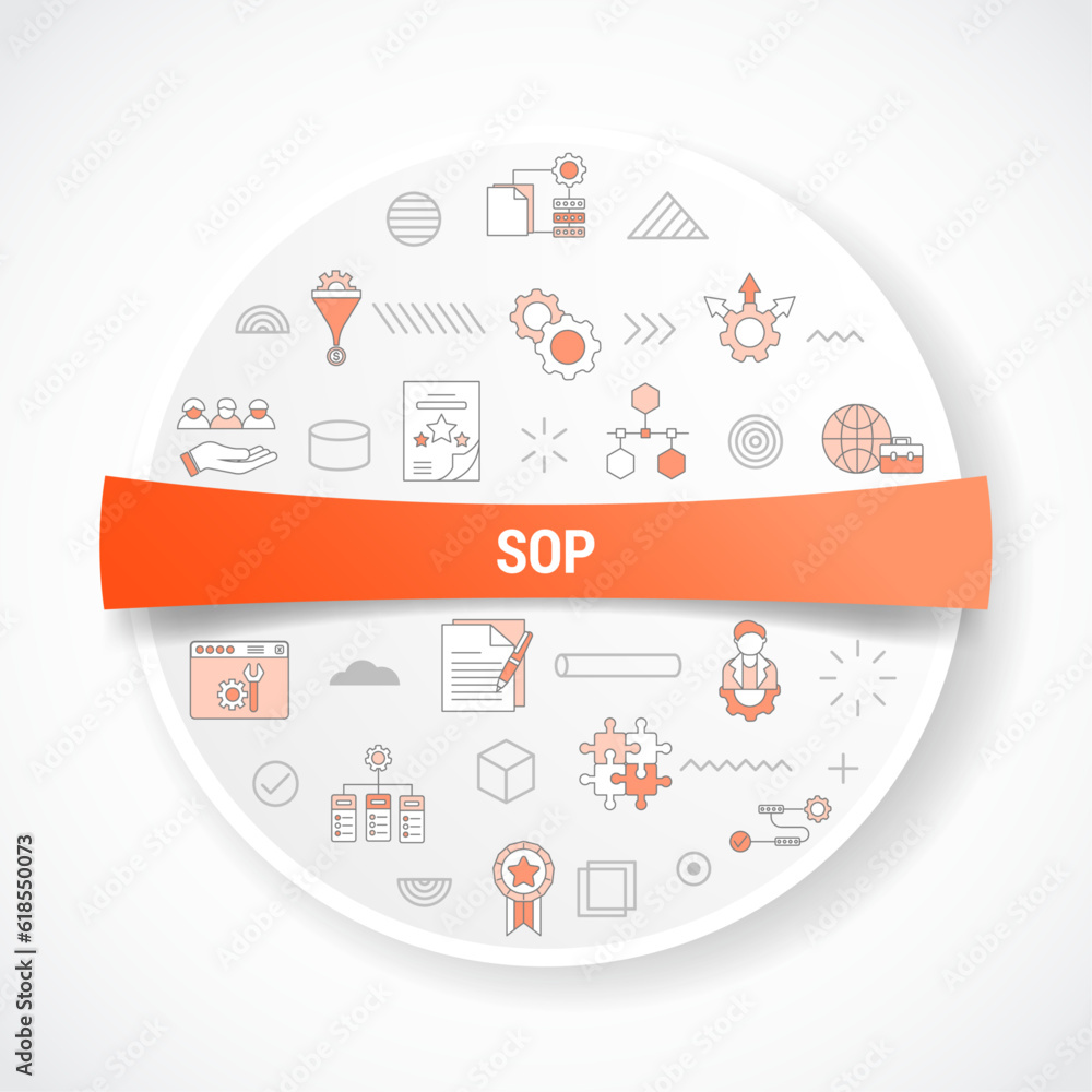 Poster sop standard operating procedure concept with icon concept with round or circle shape for badge