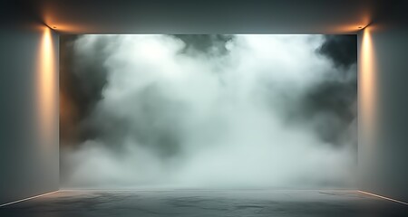 A beautiful presentation backdrop featuring illuminated columns and trailing smoke in an empty room. Made with Generative AI technology