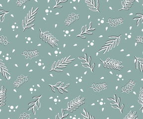 Seamless Pattern on light blue background Tropical leafy botanical illustration tropical, jungle and aesthetic