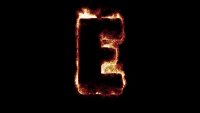 fiery font burning text fire on letters and numbers -  red blue green flames - Letter e