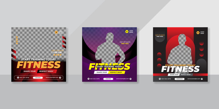 Gym and fitness social media post banner template