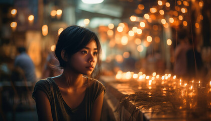 Young women enjoying candlelit relaxation and serenity generated by AI