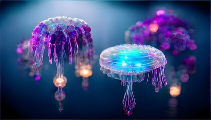 infinite holographic detailed jellyfish with tenticles made from pearlescent neon ultra violet mandelbrot set under water with spectacular lighting bokeh texture 8k uhd hdr photorealistic unreal 