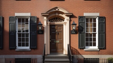 Home architecture design in Victorian Style with Turret constructed by Wood and Shingle material. Queen Anne Victorian style. Generative AI AIG25 .