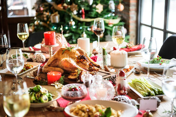 Fototapeta na wymiar Christmas Family Dinner Table Concept