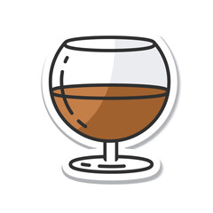 Sticker glass of cognac isolated vector illustration, minimal design. cognac glass icon on a white background.
