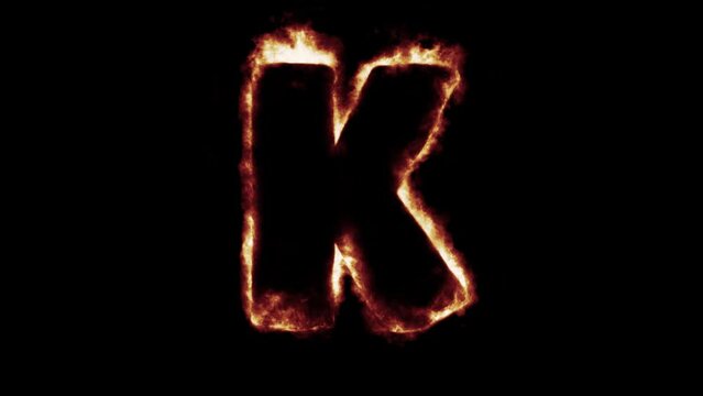 fiery font burning text fire on letters and numbers -  red blue green flames - Letter k