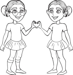 Concept of accepting appearance, loving oneself. Reflection of girl in  mirror showing heart gesture. Schoolgirl in glasses with braces in front of a mirror. self acceptance flat illustration