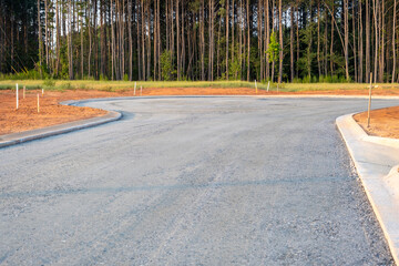Flat road gravel subbase in new construction residential subdivisio
