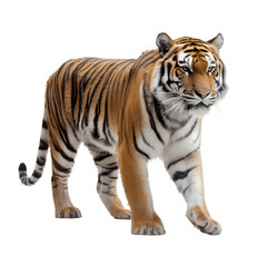 Siberian tiger in action isolated on white background, transparent cutout
