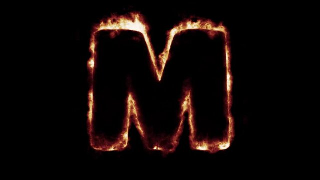fiery font burning text fire on letters and numbers -  red blue green flames - Letter m