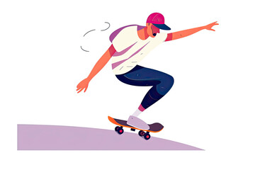 Fototapeta na wymiar Skateboard Illustration with Skateboarders Jump using Board on Springboard in Skatepark.AI generated