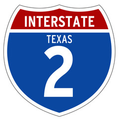 Interstate 2 Sign, I-2, Texas, Isolated Road Sign vector
