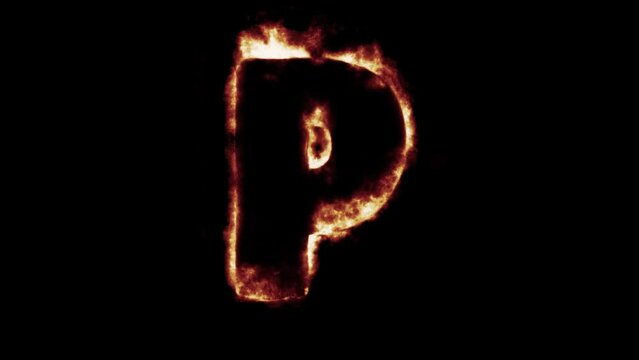 fiery font burning text fire on letters and numbers -  red blue green flames - Letter p
