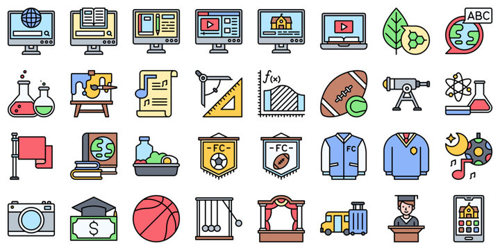 High school related filled vector icon set 2