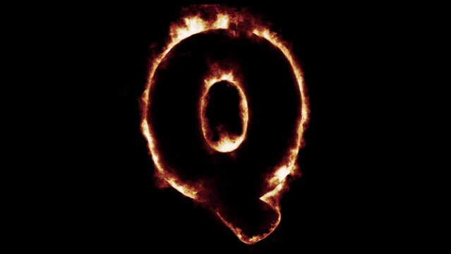 fiery font burning text fire on letters and numbers -  red blue green flames - Letter q