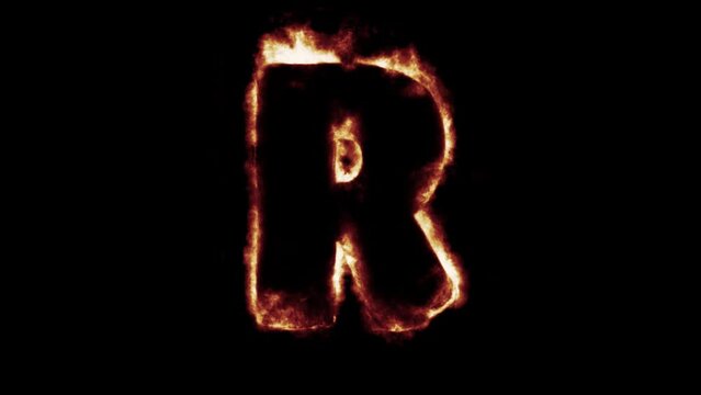 fiery font burning text fire on letters and numbers -  red blue green flames - Letter r