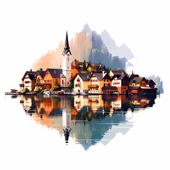 Fototapeta premium Illustration of beautiful view of Hallstatt, Austria