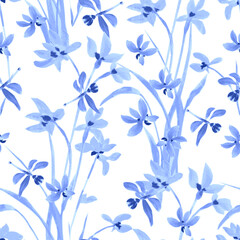 seamless texture with a monochrome blue and white watercolor ske