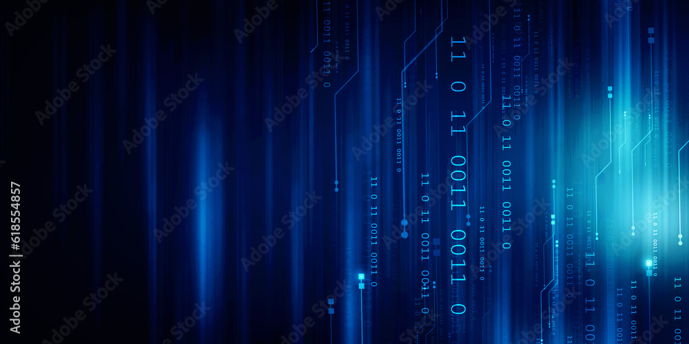 Poster 2d illustration abstract digital binary data on computer screen