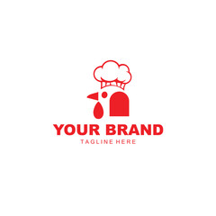 cute red chicken logo wearing a chef hat