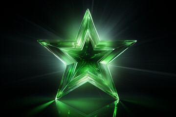 grüner Stern mit Lichteffekten auf dunklem Hintergrund. Querformat. Generative Ai.